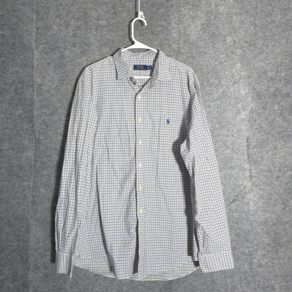 Polo Ralph Lauren Shirt Mens XXL Blue Brown Tattersall Check Cotton Button Down